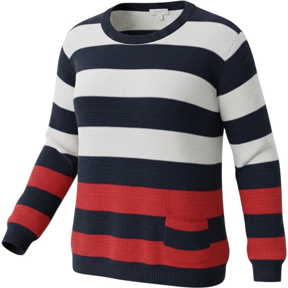 crown & ivy Sweaters - Crown & Ivy Womens XXL Sweater Navy Blue White Coral Pink Striped Cotton Knit